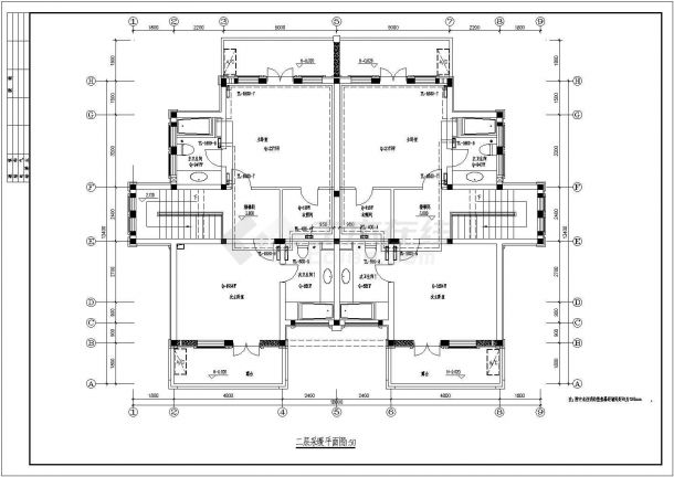 某二层62.42平米双拼别墅双管式采暖设计cad图纸，标注明细，含设计施工说明-图一