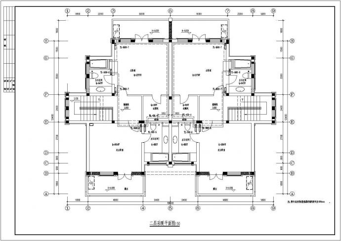 某二层62.42平米双拼别墅双管式采暖设计cad图纸，标注明细，含设计施工说明_图1