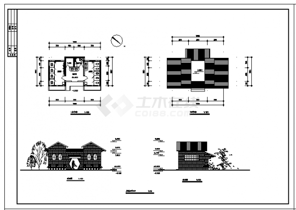 某公园景观厕所建筑施工cad图(带效果图，共四张)-图一