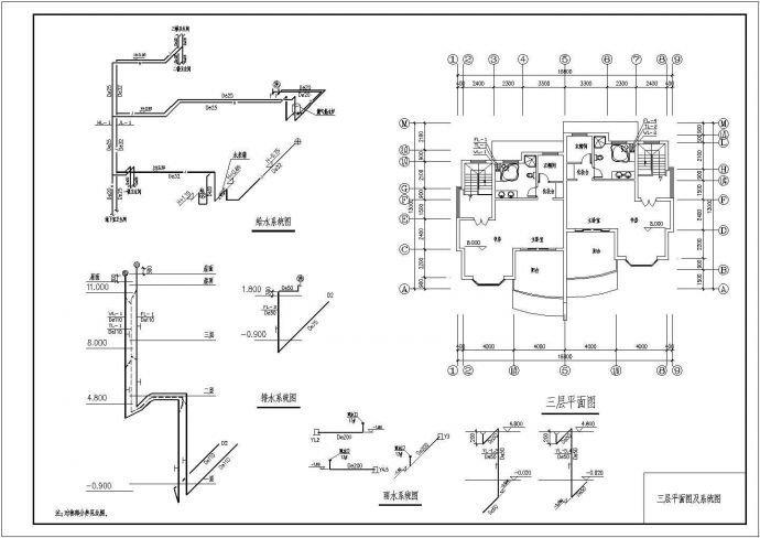 某3层双拼别墅给排水设计cad图纸（长16.8米 宽13米）_图1