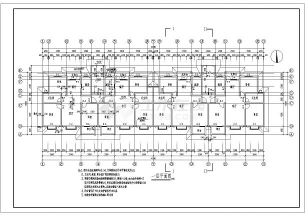 【5层】5200平米砖混住宅毕计cad图纸（(含计算书、施工组织设计，建筑结构设计图）-图二