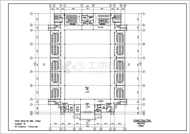 3层32个班级中学教学楼方案图CAD-图二