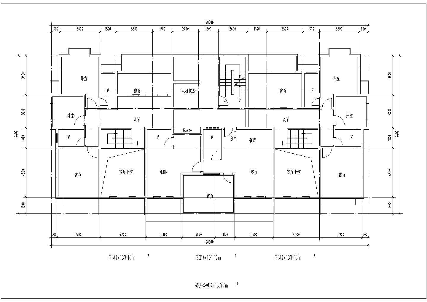 某高层住宅楼户型详细设计施工平立面CAD图纸