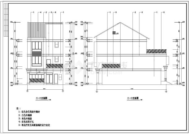 碧水天源别墅D型建筑设计施工图-图一