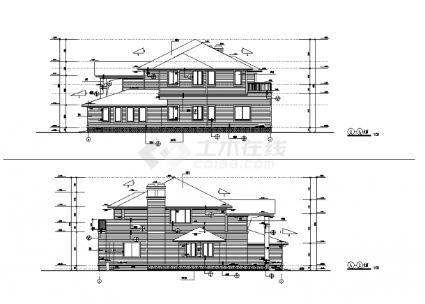 三套欧式风格住宅楼建筑设计施工cad图纸（含设计说明）-图二