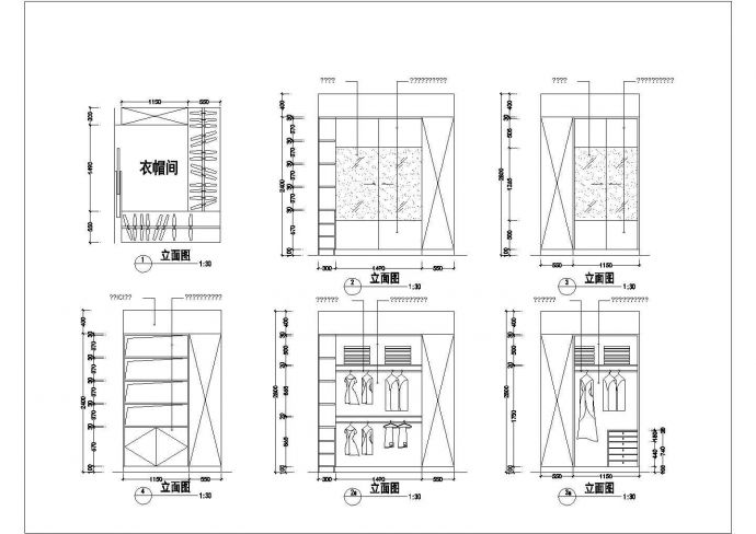 某书架衣柜CAD设计构造完整节点立面图_图1