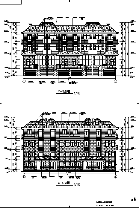 三套联排别墅住宅楼建筑设计施工cad图纸（含说明）-图一