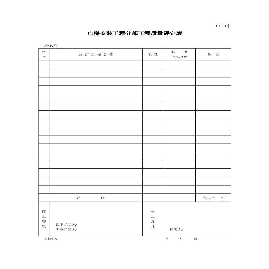 电梯安装工程分部工程质量评定表-图一