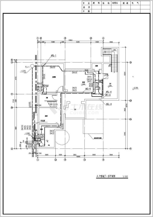 某2层两种户型别墅给排水CAD设计图-图一