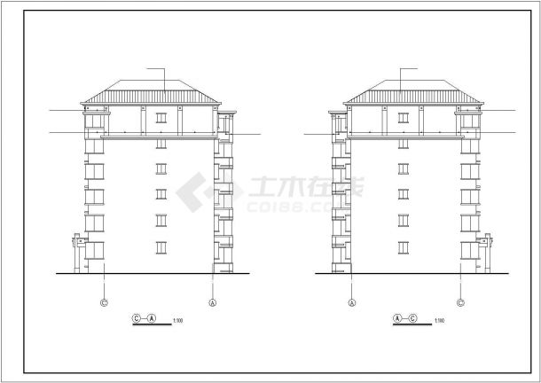 南阳市某小区3100平米6层砖混结构民居住宅楼平立剖面设计CAD图纸-图二
