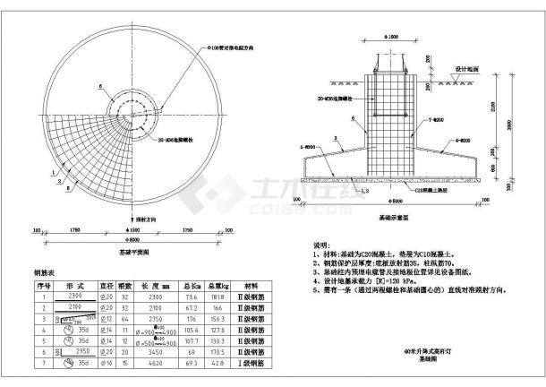 大庆市某地四十米升降高杆灯基础设计cad图纸，共一份资料-图二