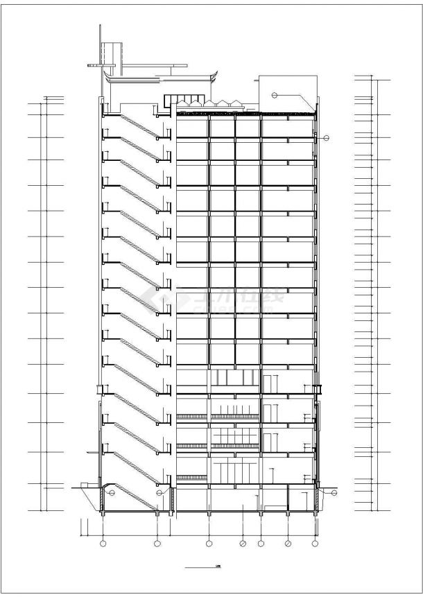 贵阳市某现代化小区14层框架结构住宅楼立剖面设计CAD图纸-图二