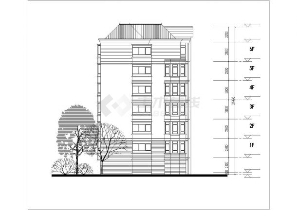 西宁市某小区2160平米6层混合结构住宅楼平立剖面设计CAD图纸-图二