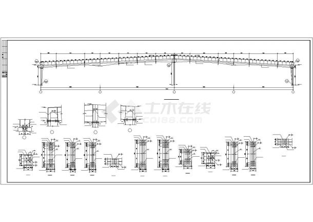 厂房设计_某大跨度多跨轻钢结构厂房cad结构施工图-图一