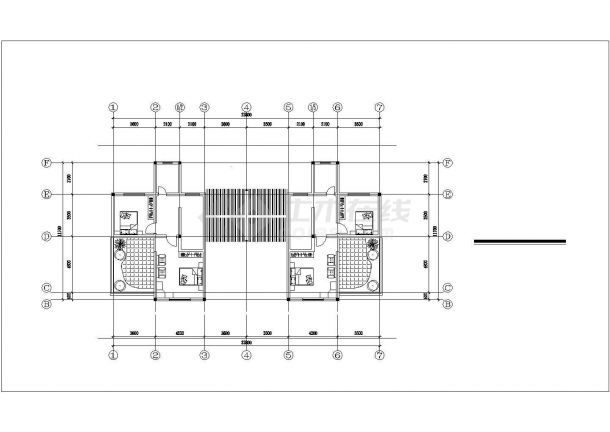 3层框混结构两户并联式别墅建筑布置设计CAD图纸（每户270平米）-图一