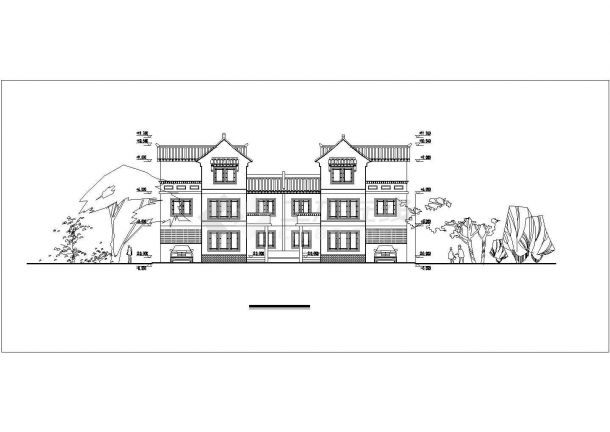 3层框混结构两户并联式别墅建筑布置设计CAD图纸（每户270平米）-图二