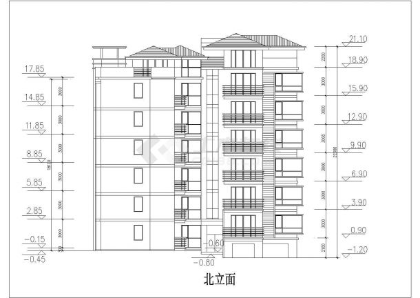阜阳市某小区7层框架结构住宅楼全套平立剖面设计CAD图纸-图二