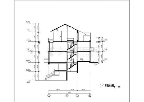 某4层砖混结构民居住宅楼平立剖面设计CAD图纸（底层车库）-图二