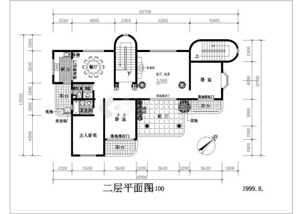 某4+1层砖混结构住宅楼建筑布置设计CAD图纸（1层1户）-图二