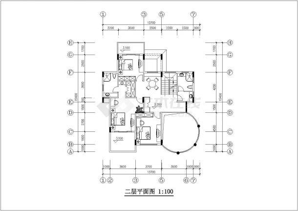 长春市某三层建筑平立面建筑设计CAD布置图-图二
