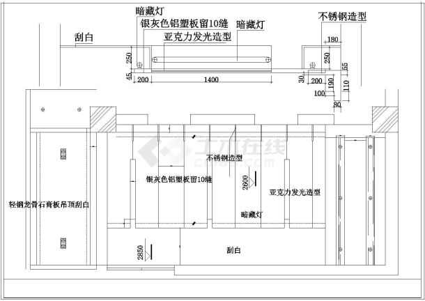  Plan and elevation construction drawing of a small company's office interior decoration cad design - Figure 1