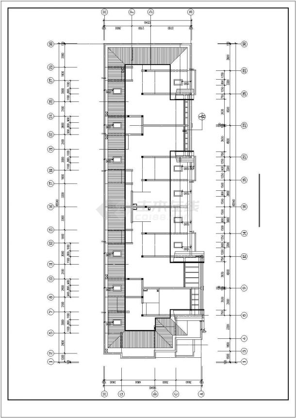 长45.54米 宽14.04米 六层二单元阁楼3389平米一单元户型对称另一单元不对称框架结构CAD图纸-图一