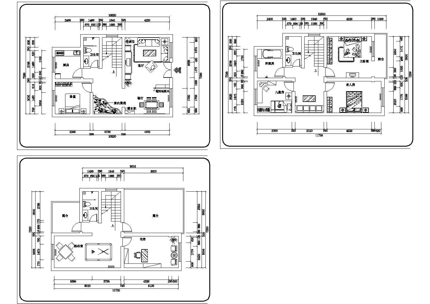 10x7m三层别墅平面CAD布置图