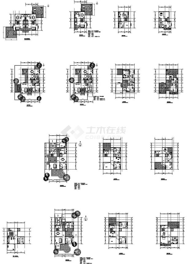 3层4套441.7～729.52平米别墅建筑CAD平面图-图一