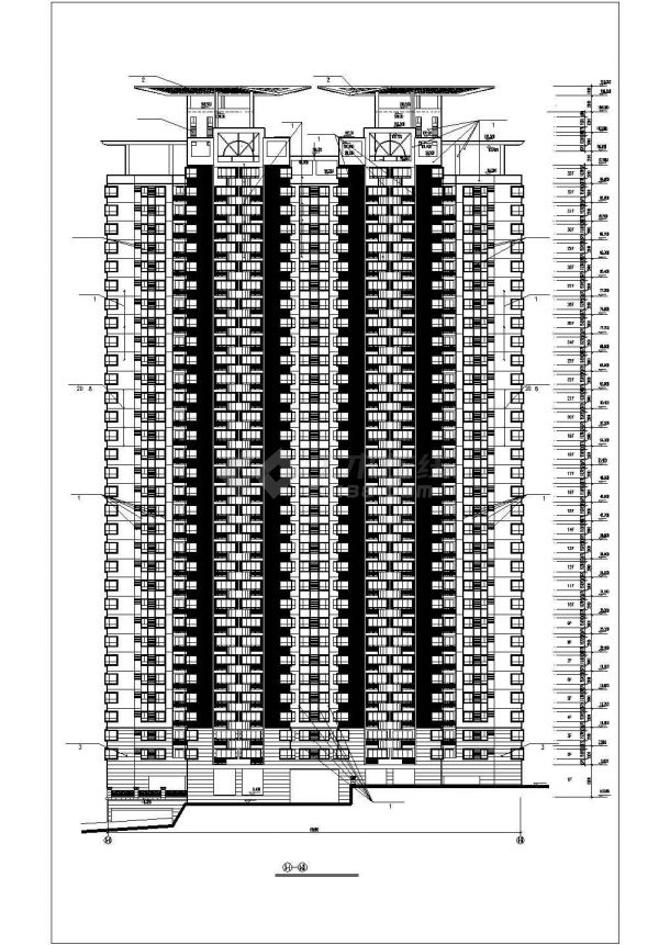 上海市嘉定区某小区33+2层剪力墙结构住宅楼立剖面设计CAD图纸-图二