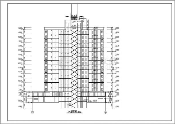 某大型16层框架结构商住楼平立剖面设计CAD图纸（1-2层商用/含跃层）-图一