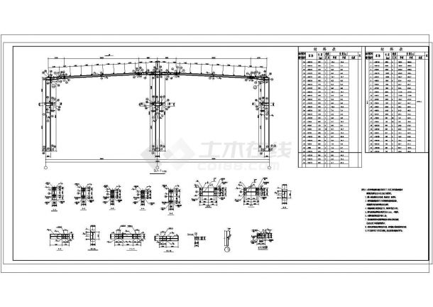 30T门式轻钢结构车间结施全CAD图纸设计-图二