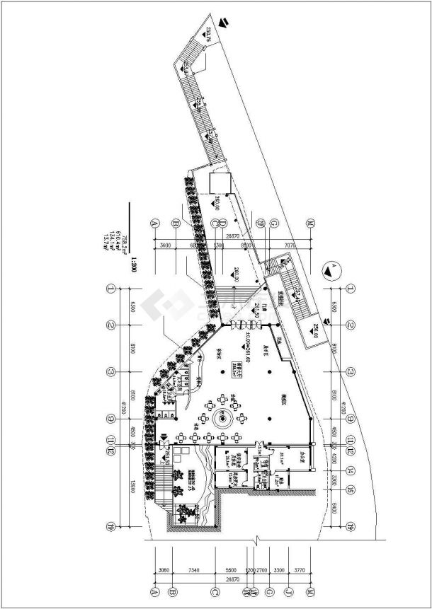 广州某新建小区1260平米2层框架结构售楼部建筑设计CAD图纸-图一