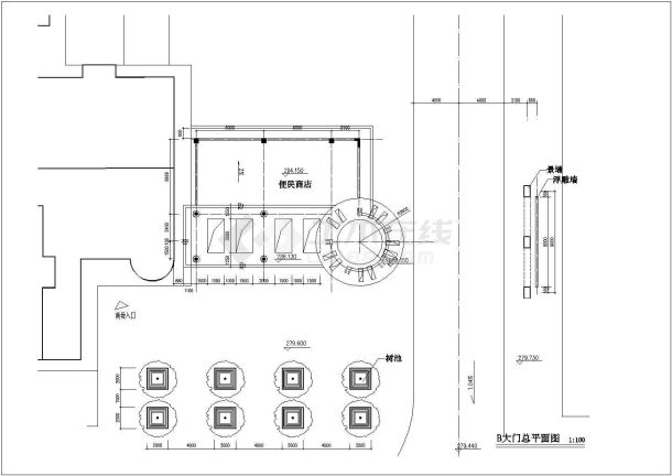 西安市某新建居住区140平米入口大门全套建筑设计CAD图纸-图一