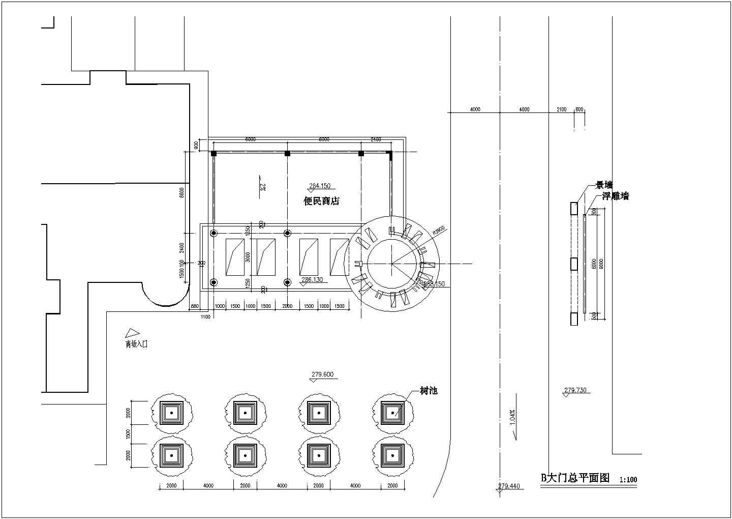 西安市某新建居住区140平米入口大门全套建筑设计CAD图纸