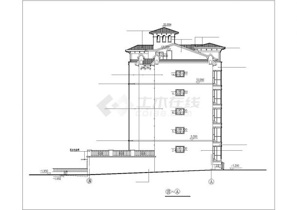 4100平米6+1层框架结构住宅楼建筑设计CAD图纸（含阁楼和车库）-图二