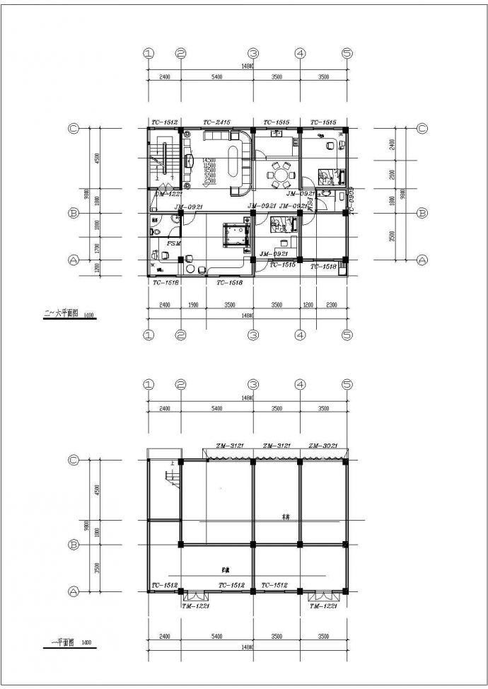 五套720平米6层民居住宅楼平面设计CAD图纸（1层1户）_图1