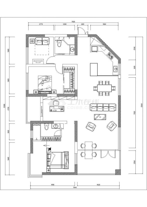 湖州市某在建小区130平米的样板房全套装修施工设计CAD图纸-图一