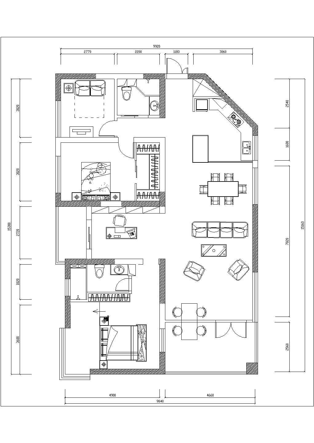 湖州市某在建小区130平米的样板房全套装修施工设计CAD图纸
