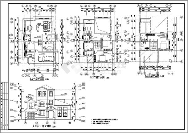290平米3层砖混结构乡村别墅建筑设计CAD图纸（4套方案）-图二