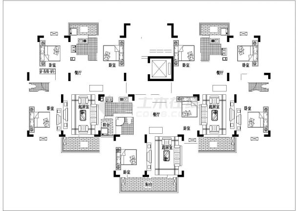 北京某小区12层框架结构住宅楼平面设计CAD图纸（含跃层/1层3户型）-图二