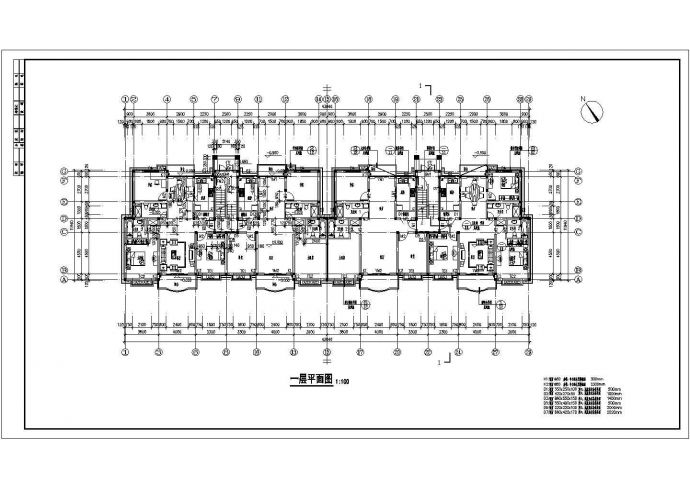 长43.84米 宽11.94米 地下1地上6加1阁楼层2单元每单元2户框架结构设计CAD住宅楼设计图 含详图_图1