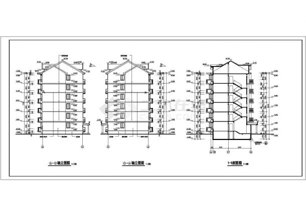 长43.84米 宽11.94米 地下1地上6加1阁楼层2单元每单元2户框架结构设计CAD住宅楼设计图 含详图-图二