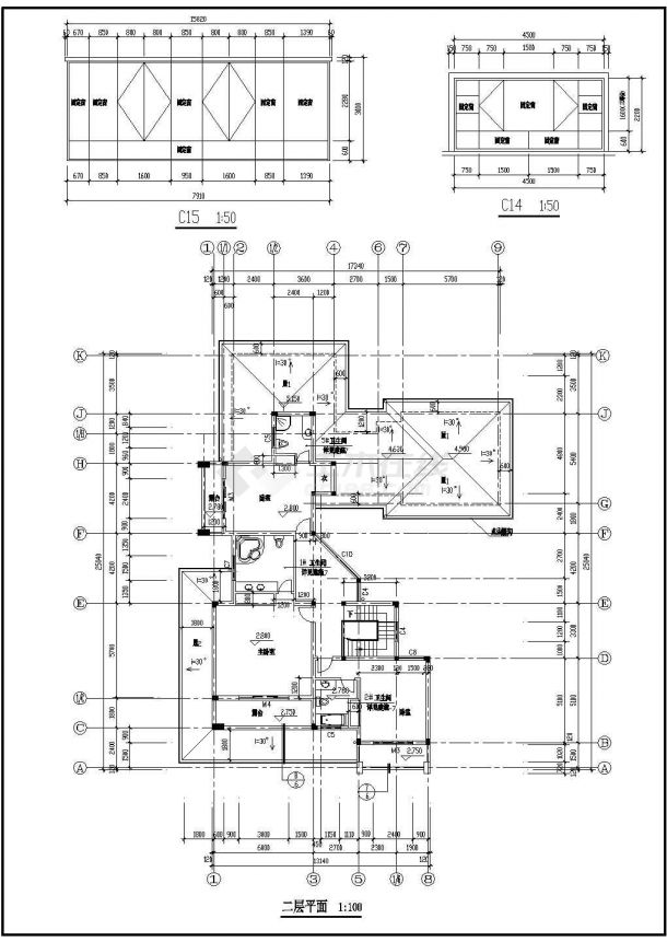 多栋欧式别墅楼设计方案CAD示意图-图二