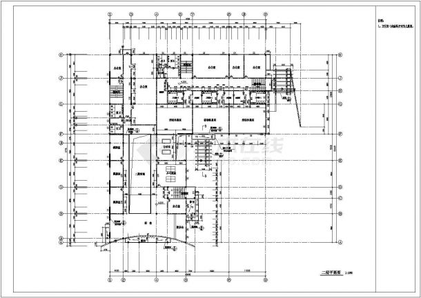 某三层框架结构文化中心楼设计cad全套建筑施工图（含设计说明）-图二