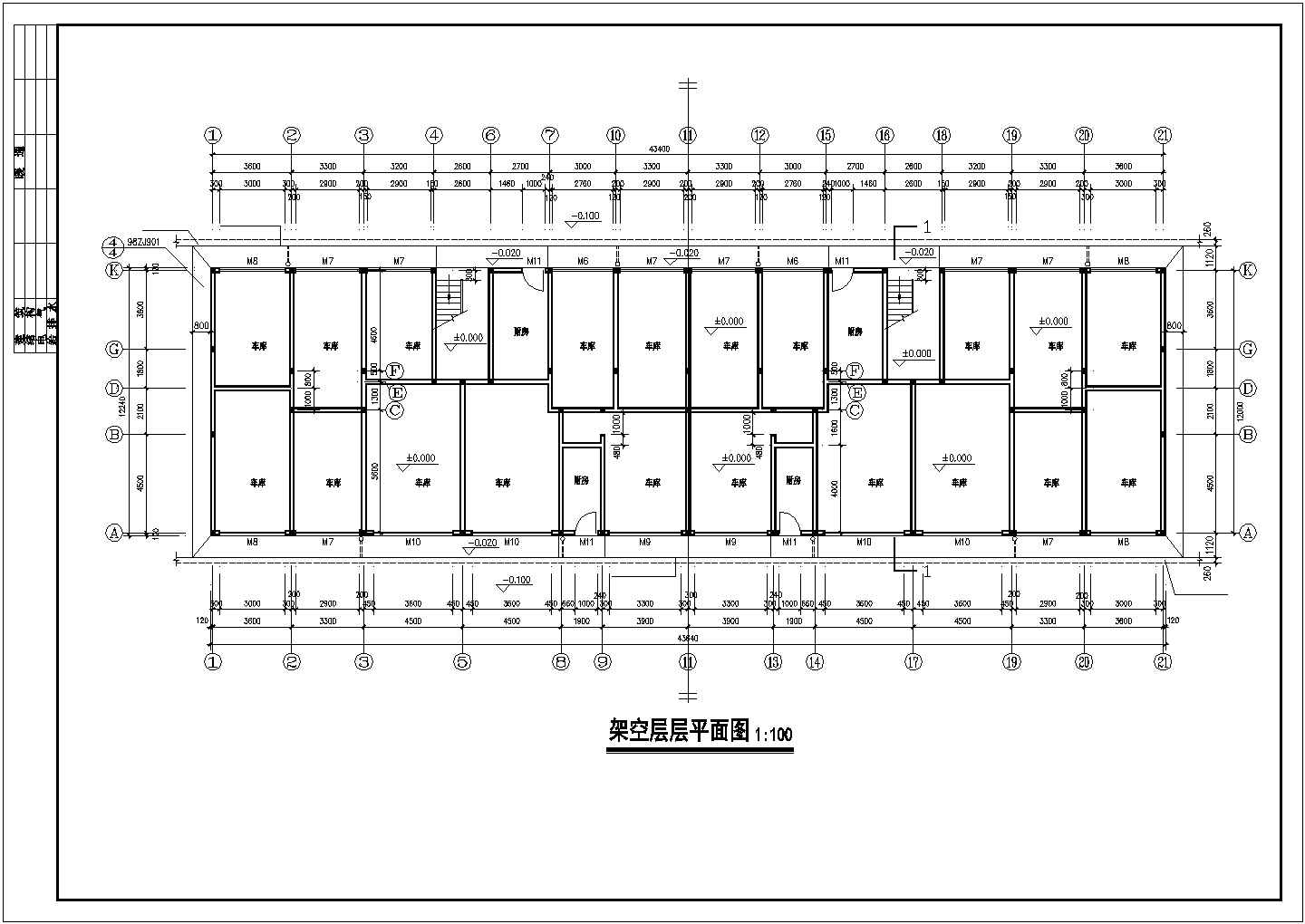 某中型7层框混结构住宅楼设计CAD图纸（含夹层和架空层）