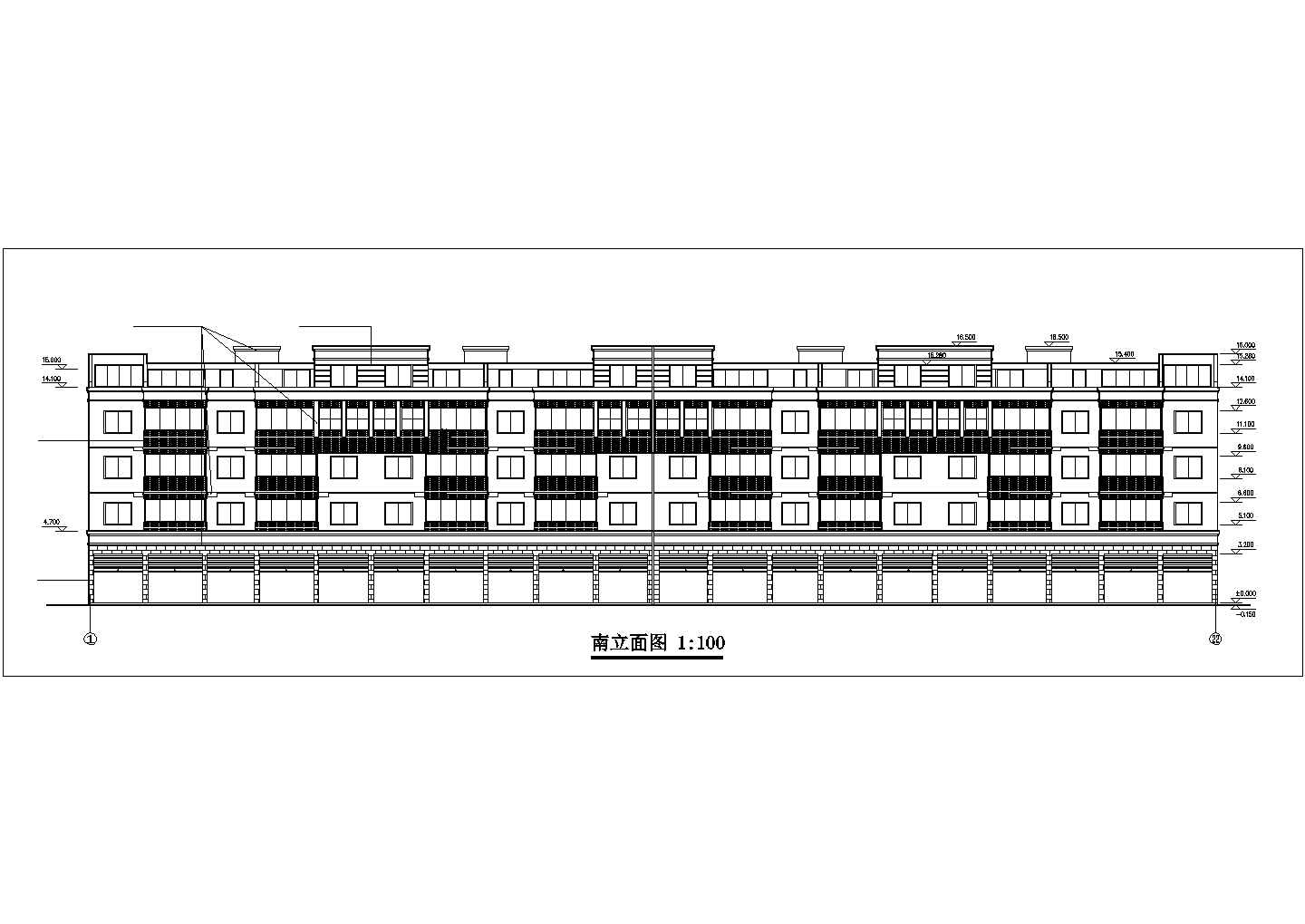 临街4800平米五层砖混结构底商住宅楼建筑设计CAD图纸（底层商店）