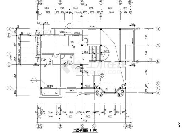 湖边某别墅建筑详细设计施工全套CAD图纸-图二