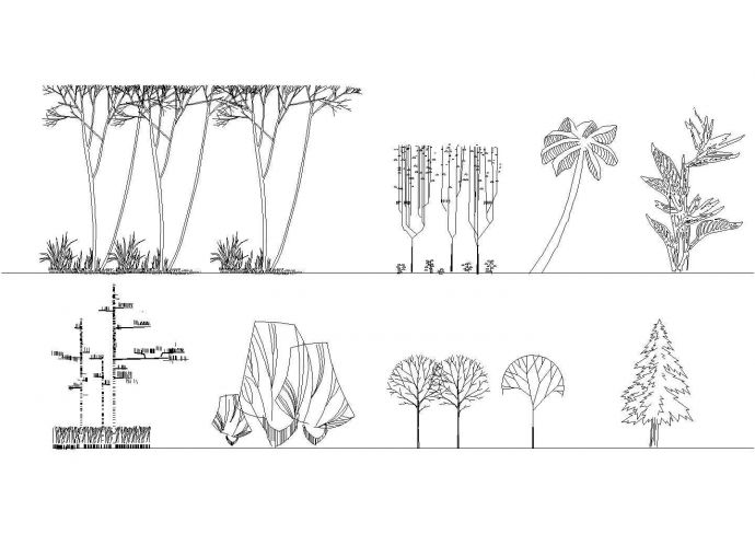 园林景观建筑植物绿化的cad立面图库_图1