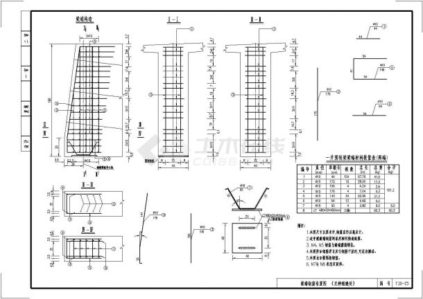 30m预应力混凝土连续T梁梁端钢筋布置(无伸缩缝处)节点详图设计-图一