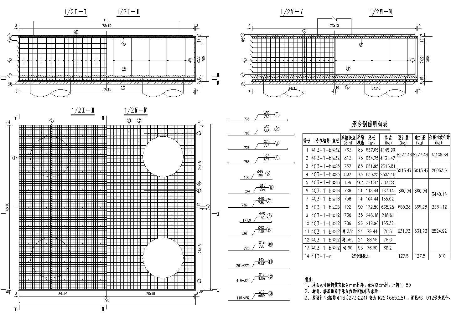 预应力混凝土T梁连续刚构桥承台钢筋布置节点详图设计